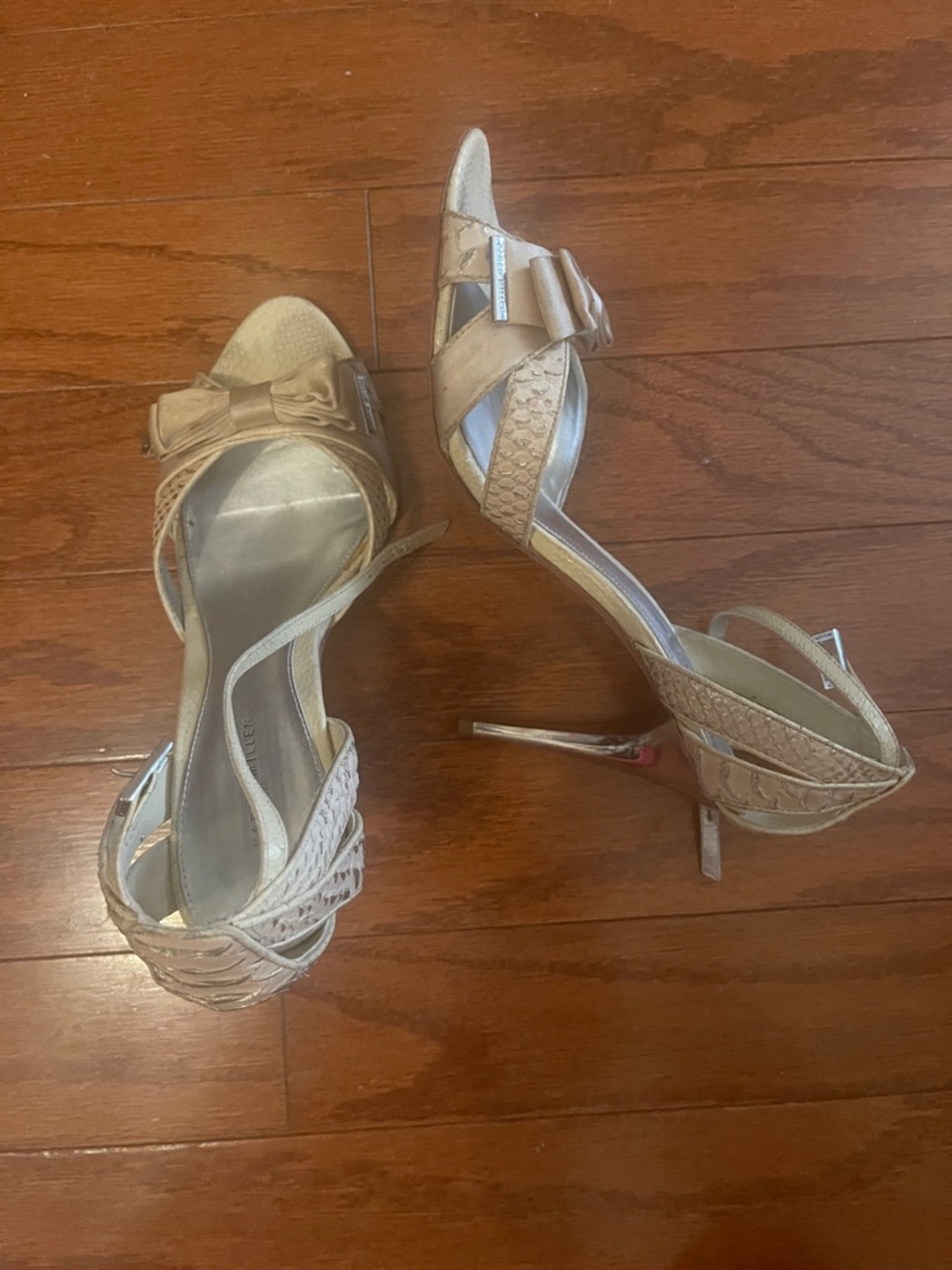 Karen Millen Metallic Gold Bow-Front Stiletto Sandals